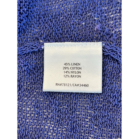EILEEN FISHER Linen Blend Cardigan Size L Open Front Knit Purple Lightweight - Picture 4 of 10